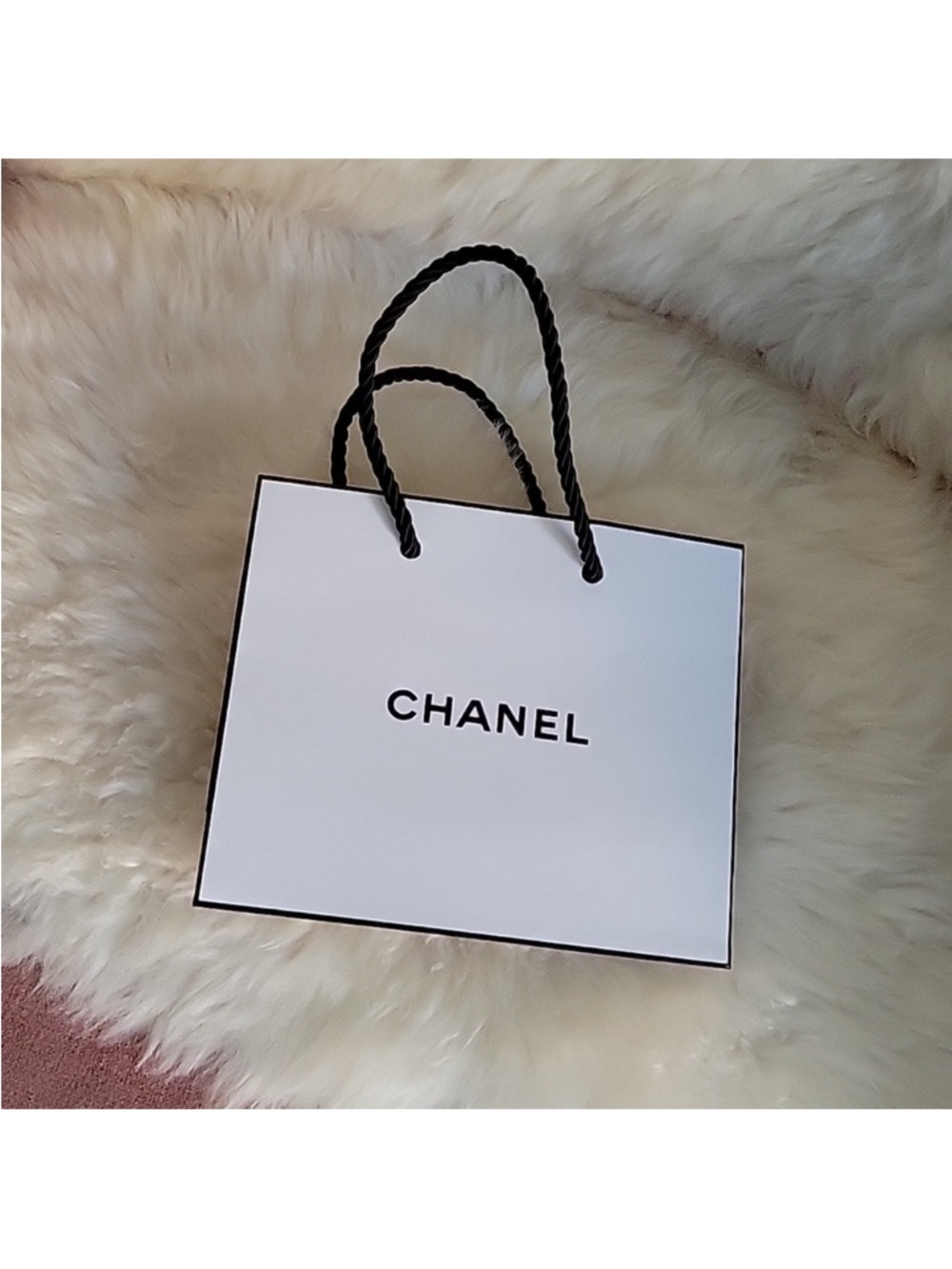 CHANEL White Gift Bag with Black Handles